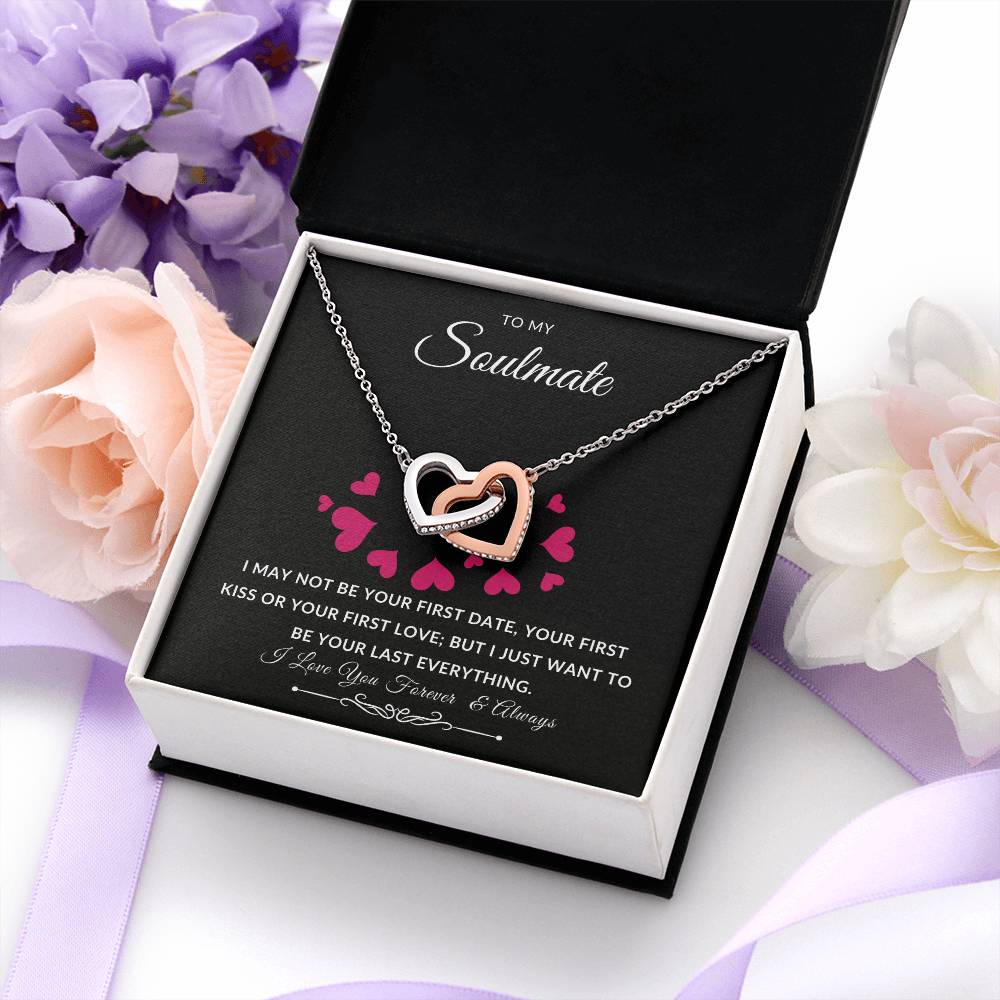 To My Soulmate Necklace With Message Card, Soulmate Gift From Husband, Anniversary Gift for Wife, Sentimental Gift for Wife, Birthday Gift for Wife. Interlocking Hearts Necklace (Yellow & White Gold Variants)