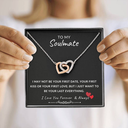 To My Soulmate Necklace With Message Card, Soulmate  Gift From Husband, Anniversary Gift for Wife, Sentimental Gift for Wife, Birthday Gift for Wife. Interlocking Hearts Necklace (Yellow & White Gold Variants)