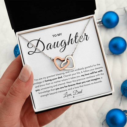 My Daughter, Gift From Dad, Inspirational Strength Gift, Daughter Necklace, Interlocking Hearts Necklace (Yellow & White Gold Variants)