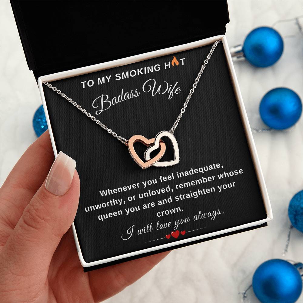 To My Wife Necklace With Message Card, Wife Gift From Husband, Anniversary Gift for Wife, Sentimental Gift for Wife, Birthday Gift for Wife. Interlocking Hearts Necklace (Yellow & White Gold Variants)