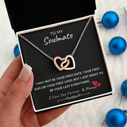 To My Soulmate Necklace With Message Card, Soulmate  Gift From Husband, Anniversary Gift for Wife, Sentimental Gift for Wife, Birthday Gift for Wife. Interlocking Hearts Necklace (Yellow & White Gold Variants)