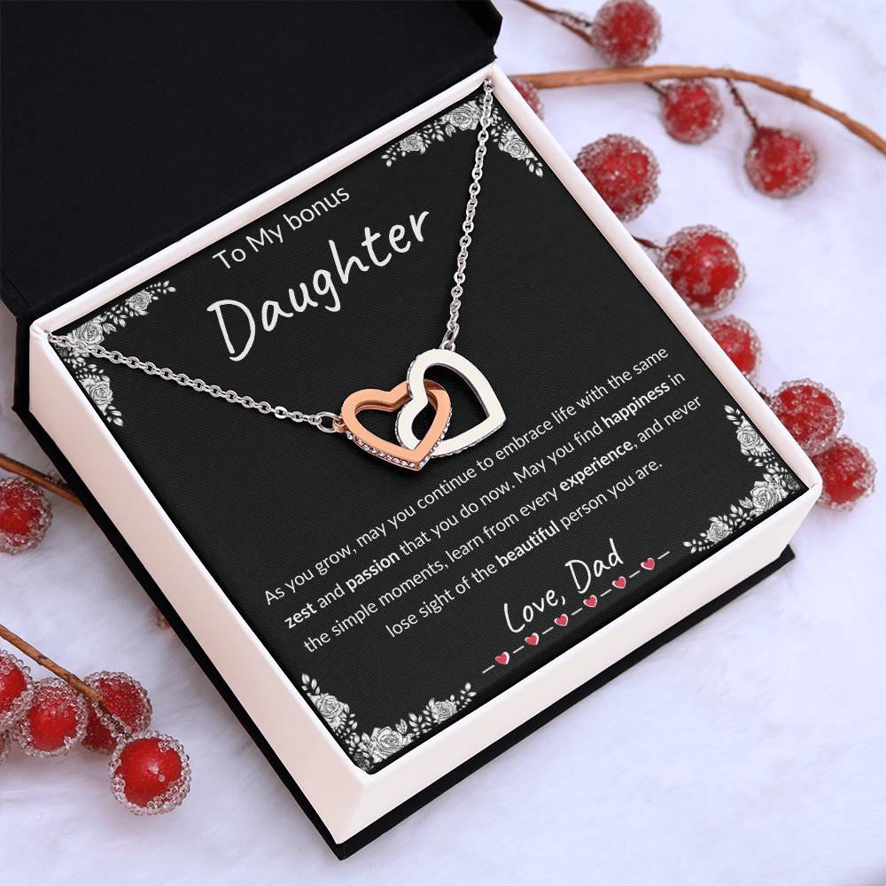 My Daughter, Gift From Dad, Inspirational Strength Gift, Daughter Necklace, Interlocking Hearts Necklace(Yellow & White Gold Variants)