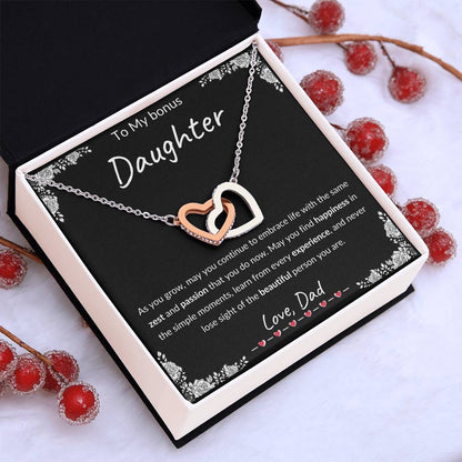 My Daughter, Gift From Dad, Inspirational Strength Gift, Daughter Necklace, Interlocking Hearts Necklace(Yellow & White Gold Variants)