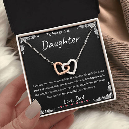 My Daughter, Gift From Dad, Inspirational Strength Gift, Daughter Necklace, Interlocking Hearts Necklace(Yellow & White Gold Variants)