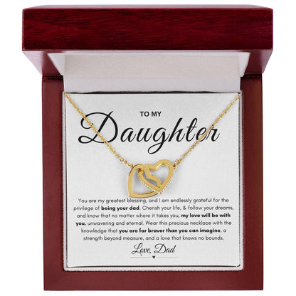 My Daughter, Gift From Dad, Inspirational Strength Gift, Daughter Necklace, Interlocking Hearts Necklace (Yellow & White Gold Variants)