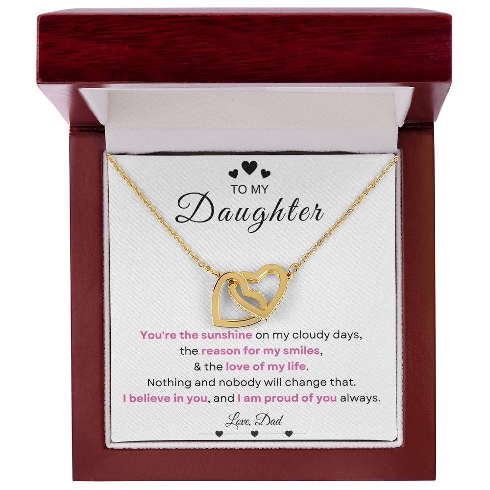 My Daughter, Gift From Dad, Inspirational Strength Gift, Daughter Necklace, Interlocking Hearts Necklace (Yellow & White Gold Variants)