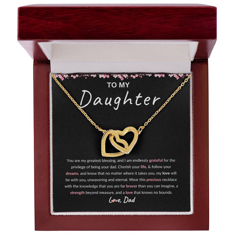 My Daughter, Gift From Dad, Inspirational Strength Gift, Daughter Necklace, Interlocking Hearts Necklace (Yellow & White Gold Variants)