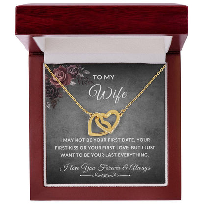 To My Wife Necklace With Message Card, Wife Gift From Husband, Anniversary Gift for Wife, Sentimental Gift for Wife, Birthday Gift for Wife. Interlocking Hearts Necklace (Yellow & White Gold Variants)