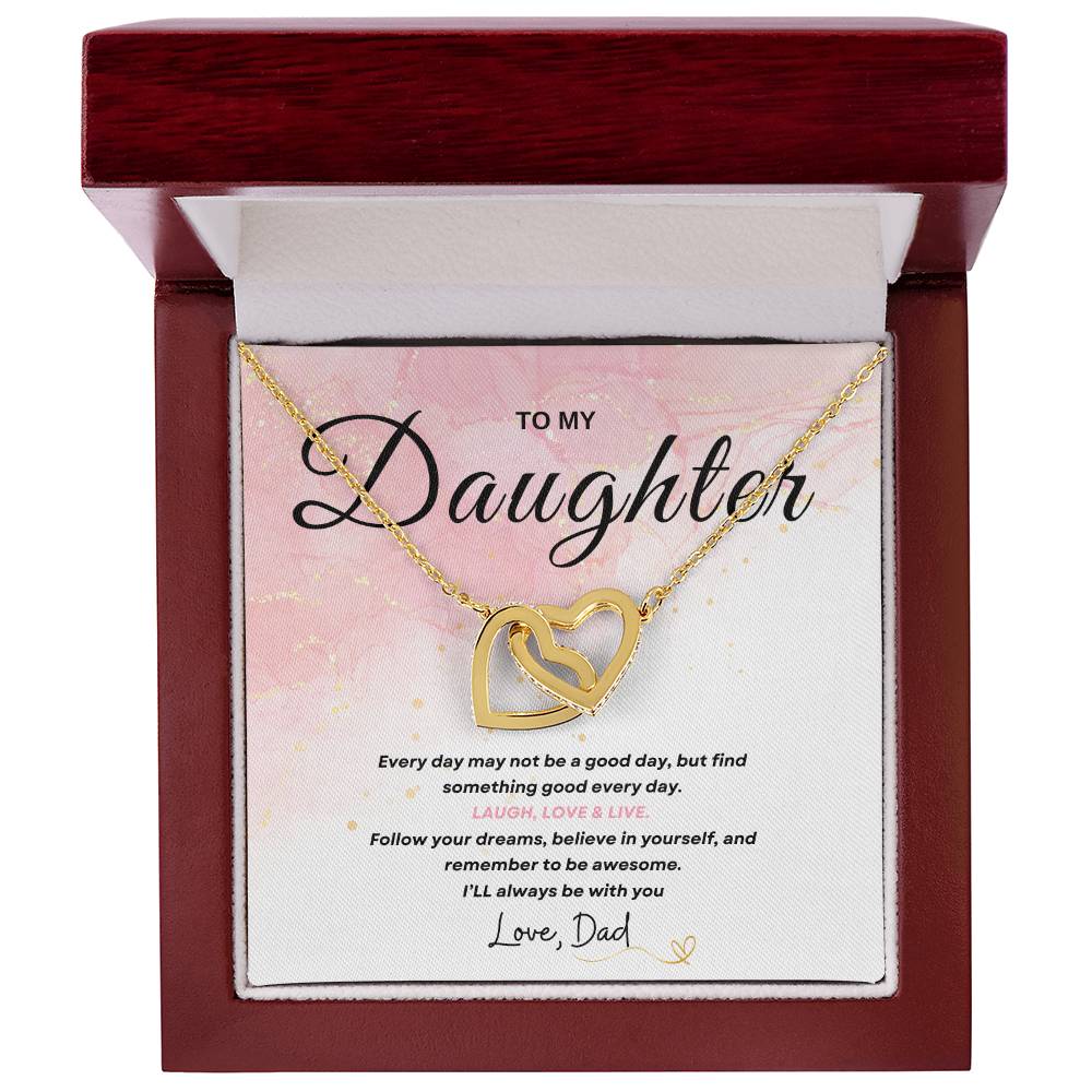 My Daughter, Gift From Dad, Inspirational Strength Gift, Daughter Necklace, Interlocking Hearts Necklace (Yellow & White Gold Variants)