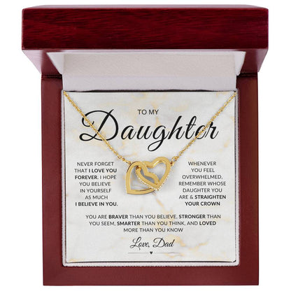 My Daughter, Gift From Dad, Inspirational Strength Gift, Daughter Necklace, Interlocking Hearts Necklace (Yellow & White Gold Variants)