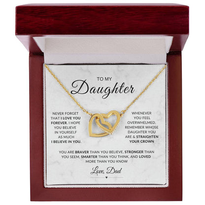 My Daughter, Gift From Dad, Inspirational Strength Gift, Daughter Necklace, Interlocking Hearts Necklace (Yellow & White Gold Variants)