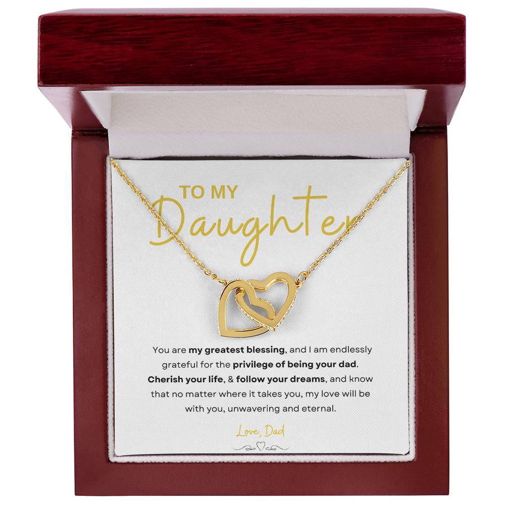 My Daughter, Gift From Dad, Inspirational Strength Gift, Daughter Necklace, Interlocking Hearts Necklace (Yellow & White Gold Variants)