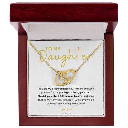 My Daughter, Gift From Dad, Inspirational Strength Gift, Daughter Necklace, Interlocking Hearts Necklace (Yellow & White Gold Variants)