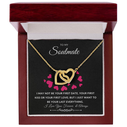 To My Soulmate Necklace With Message Card, Soulmate Gift From Husband, Anniversary Gift for Wife, Sentimental Gift for Wife, Birthday Gift for Wife. Interlocking Hearts Necklace (Yellow & White Gold Variants)