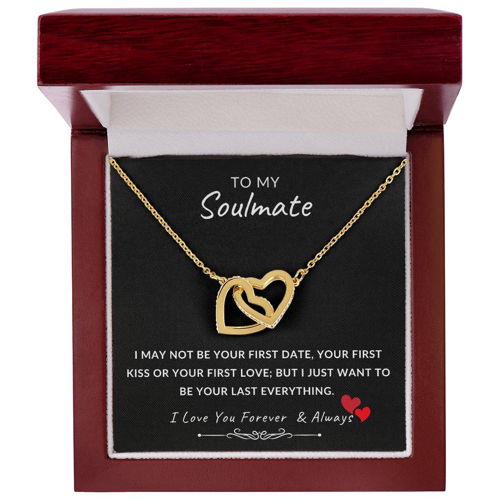 To My Soulmate Necklace With Message Card, Soulmate  Gift From Husband, Anniversary Gift for Wife, Sentimental Gift for Wife, Birthday Gift for Wife. Interlocking Hearts Necklace (Yellow & White Gold Variants)