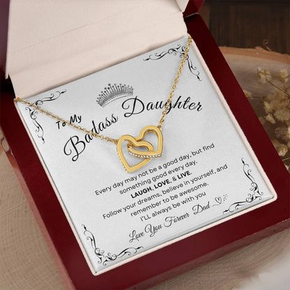 My Daughter, Gift From Dad, Inspirational Strength Gift, Daughter Necklace, Interlocking Hearts Necklace (Yellow & White Gold Variants)