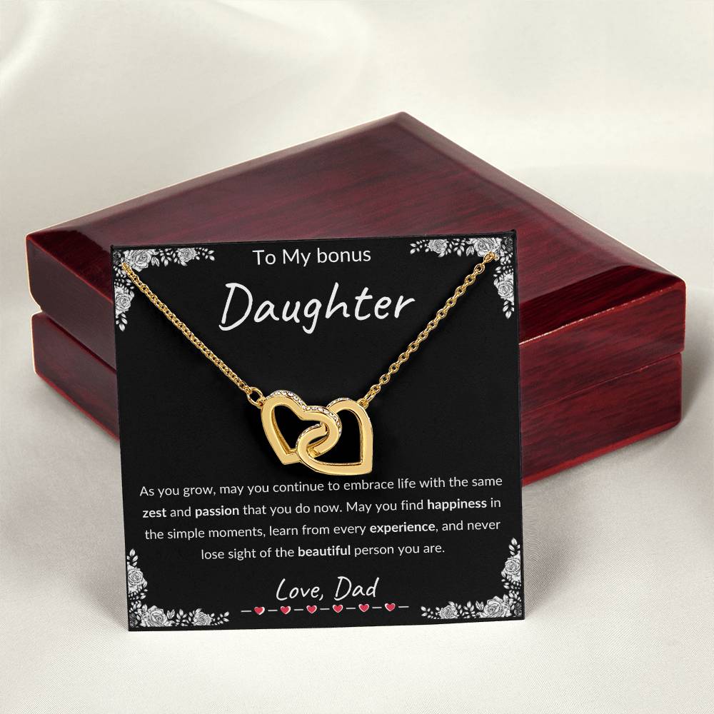 My Daughter, Gift From Dad, Inspirational Strength Gift, Daughter Necklace, Interlocking Hearts Necklace(Yellow & White Gold Variants)