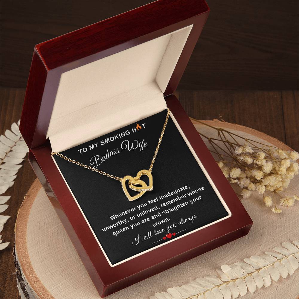 To My Wife Necklace With Message Card, Wife Gift From Husband, Anniversary Gift for Wife, Sentimental Gift for Wife, Birthday Gift for Wife. Interlocking Hearts Necklace (Yellow & White Gold Variants)