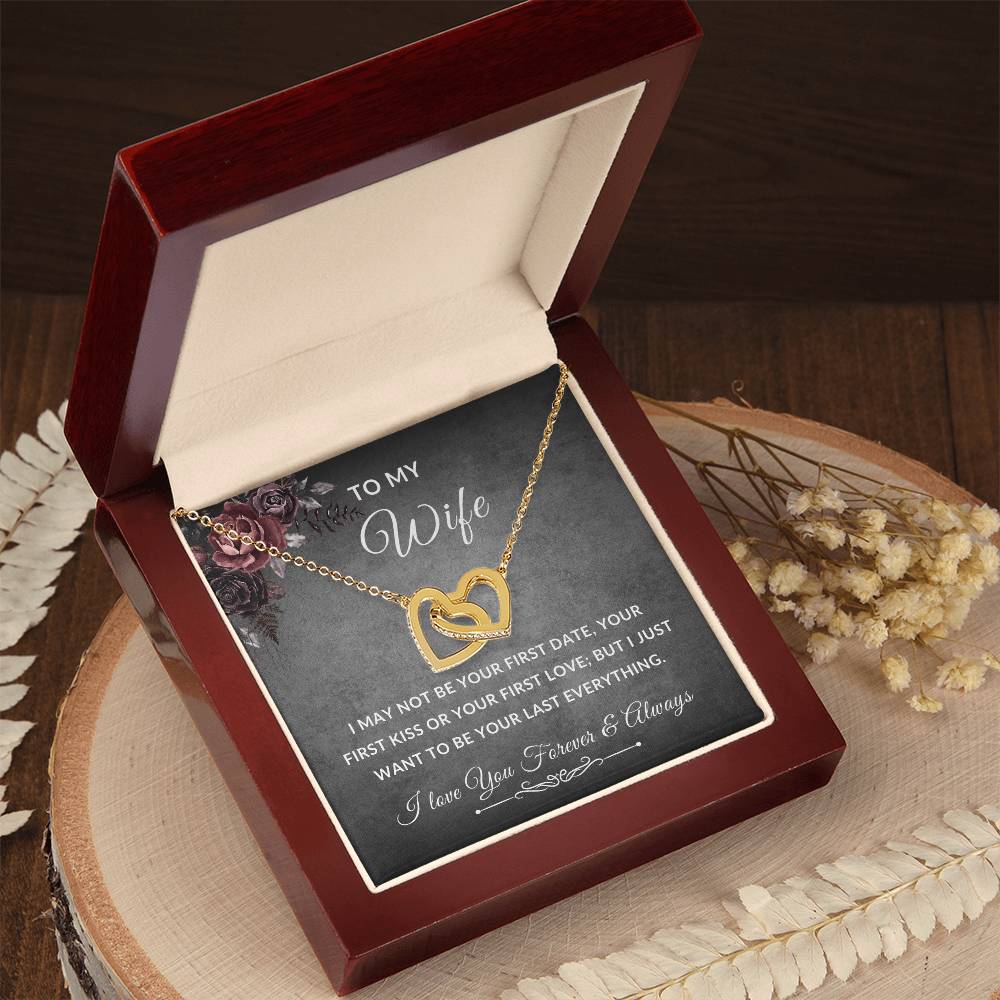 To My Wife Necklace With Message Card, Wife Gift From Husband, Anniversary Gift for Wife, Sentimental Gift for Wife, Birthday Gift for Wife. Interlocking Hearts Necklace (Yellow & White Gold Variants)