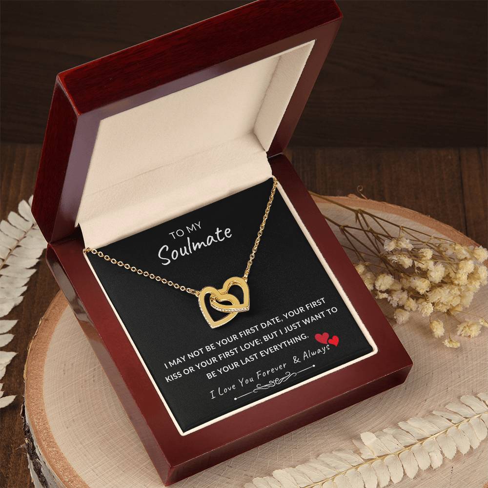 To My Soulmate Necklace With Message Card, Soulmate  Gift From Husband, Anniversary Gift for Wife, Sentimental Gift for Wife, Birthday Gift for Wife. Interlocking Hearts Necklace (Yellow & White Gold Variants)