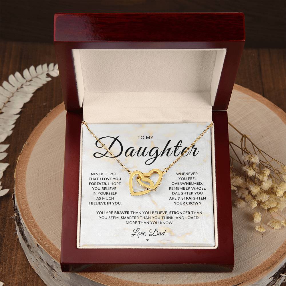 My Daughter, Gift From Dad, Inspirational Strength Gift, Daughter Necklace, Interlocking Hearts Necklace (Yellow & White Gold Variants)