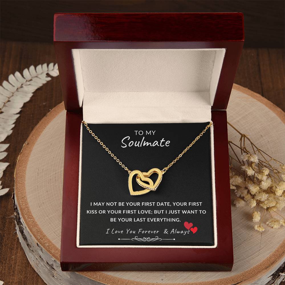 To My Soulmate Necklace With Message Card, Soulmate  Gift From Husband, Anniversary Gift for Wife, Sentimental Gift for Wife, Birthday Gift for Wife. Interlocking Hearts Necklace (Yellow & White Gold Variants)