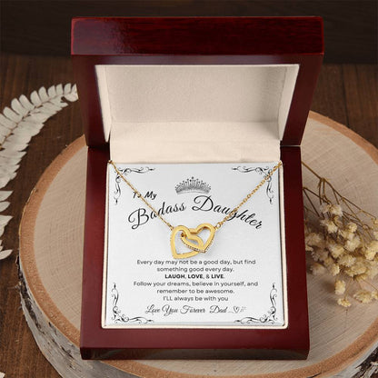 My Daughter, Gift From Dad, Inspirational Strength Gift, Daughter Necklace, Interlocking Hearts Necklace (Yellow & White Gold Variants)