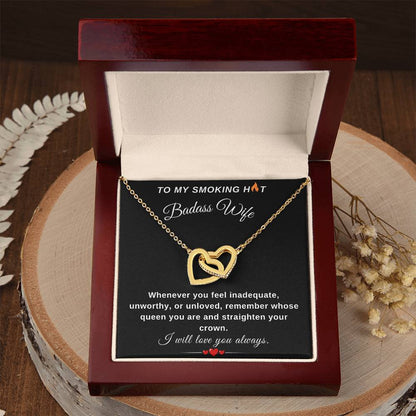 To My Wife Necklace With Message Card, Wife Gift From Husband, Anniversary Gift for Wife, Sentimental Gift for Wife, Birthday Gift for Wife. Interlocking Hearts Necklace (Yellow & White Gold Variants)