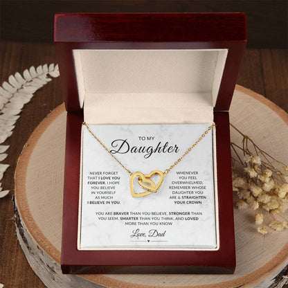 My Daughter, Gift From Dad, Inspirational Strength Gift, Daughter Necklace, Interlocking Hearts Necklace (Yellow & White Gold Variants)