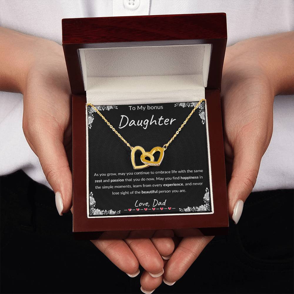 My Daughter, Gift From Dad, Inspirational Strength Gift, Daughter Necklace, Interlocking Hearts Necklace(Yellow & White Gold Variants)