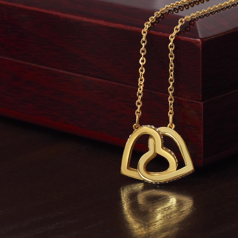 To My Wife Necklace With Message Card, Wife Gift From Husband, Anniversary Gift for Wife, Sentimental Gift for Wife, Birthday Gift for Wife. Interlocking Hearts Necklace (Yellow & White Gold Variants)