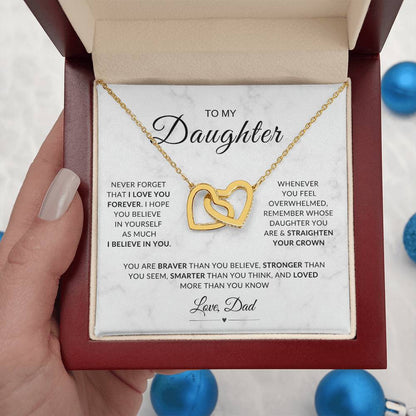 My Daughter, Gift From Dad, Inspirational Strength Gift, Daughter Necklace, Interlocking Hearts Necklace (Yellow & White Gold Variants)