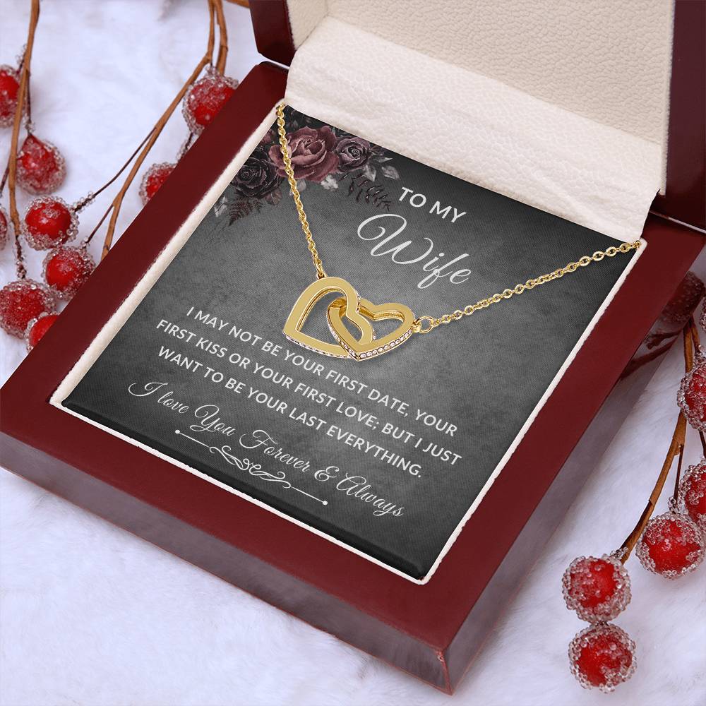 To My Wife Necklace With Message Card, Wife Gift From Husband, Anniversary Gift for Wife, Sentimental Gift for Wife, Birthday Gift for Wife. Interlocking Hearts Necklace (Yellow & White Gold Variants)