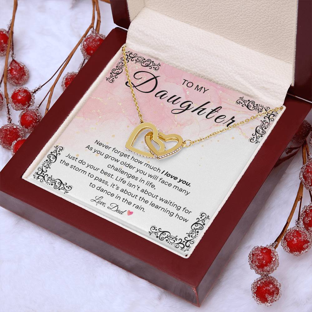 My Daughter, Gift From Dad, Inspirational Strength Gift, Daughter Necklace, Interlocking Hearts Necklace(Yellow & White Gold Variants)