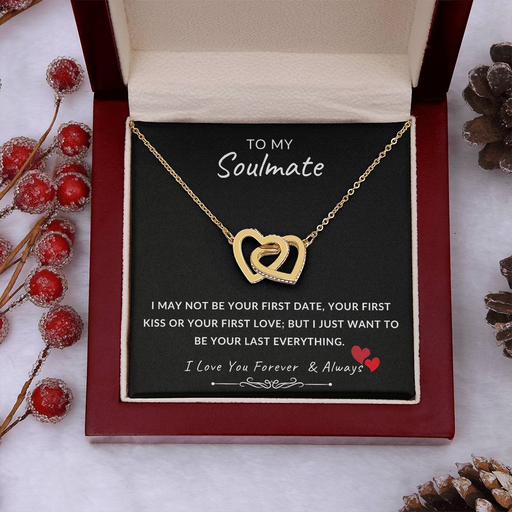 To My Soulmate Necklace With Message Card, Soulmate  Gift From Husband, Anniversary Gift for Wife, Sentimental Gift for Wife, Birthday Gift for Wife. Interlocking Hearts Necklace (Yellow & White Gold Variants)