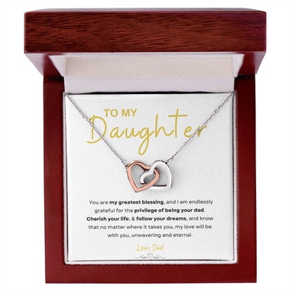 My Daughter, Gift From Dad, Inspirational Strength Gift, Daughter Necklace, Interlocking Hearts Necklace (Yellow & White Gold Variants)