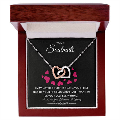 To My Soulmate Necklace With Message Card, Soulmate Gift From Husband, Anniversary Gift for Wife, Sentimental Gift for Wife, Birthday Gift for Wife. Interlocking Hearts Necklace (Yellow & White Gold Variants)