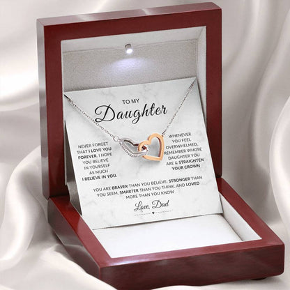 My Daughter, Gift From Dad, Inspirational Strength Gift, Daughter Necklace, Interlocking Hearts Necklace (Yellow & White Gold Variants)