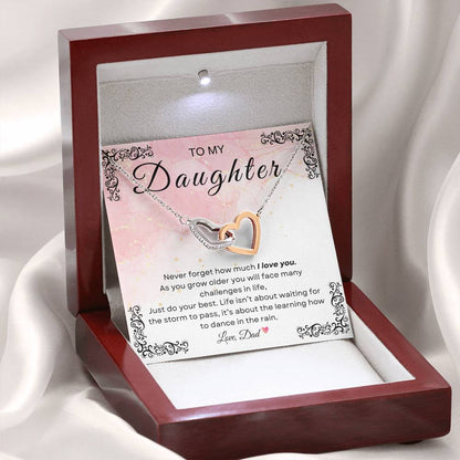 My Daughter, Gift From Dad, Inspirational Strength Gift, Daughter Necklace, Interlocking Hearts Necklace(Yellow & White Gold Variants)