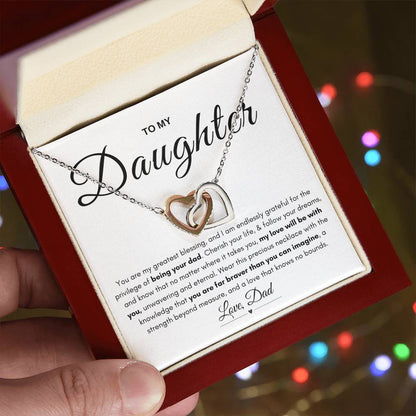 My Daughter, Gift From Dad, Inspirational Strength Gift, Daughter Necklace, Interlocking Hearts Necklace (Yellow & White Gold Variants)