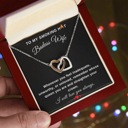 To My Wife Necklace With Message Card, Wife Gift From Husband, Anniversary Gift for Wife, Sentimental Gift for Wife, Birthday Gift for Wife. Interlocking Hearts Necklace (Yellow & White Gold Variants)