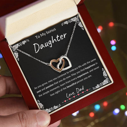 My Daughter, Gift From Dad, Inspirational Strength Gift, Daughter Necklace, Interlocking Hearts Necklace(Yellow & White Gold Variants)