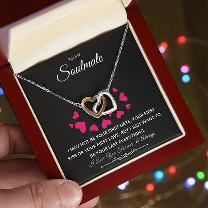 To My Soulmate Necklace With Message Card, Soulmate Gift From Husband, Anniversary Gift for Wife, Sentimental Gift for Wife, Birthday Gift for Wife. Interlocking Hearts Necklace (Yellow & White Gold Variants)