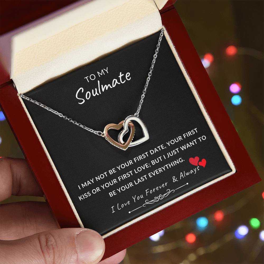 To My Soulmate Necklace With Message Card, Soulmate  Gift From Husband, Anniversary Gift for Wife, Sentimental Gift for Wife, Birthday Gift for Wife. Interlocking Hearts Necklace (Yellow & White Gold Variants)