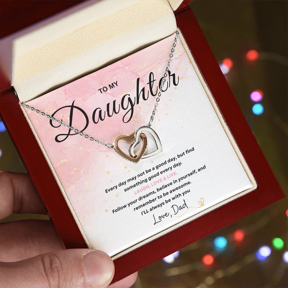 My Daughter, Gift From Dad, Inspirational Strength Gift, Daughter Necklace, Interlocking Hearts Necklace (Yellow & White Gold Variants)