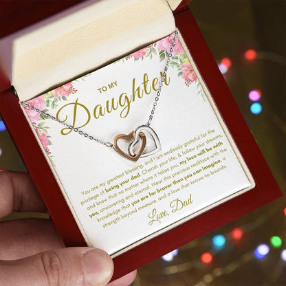 My Daughter, Gift From Dad, Inspirational Strength Gift, Daughter Necklace, Interlocking Hearts Necklace (Yellow & White Gold Variants)