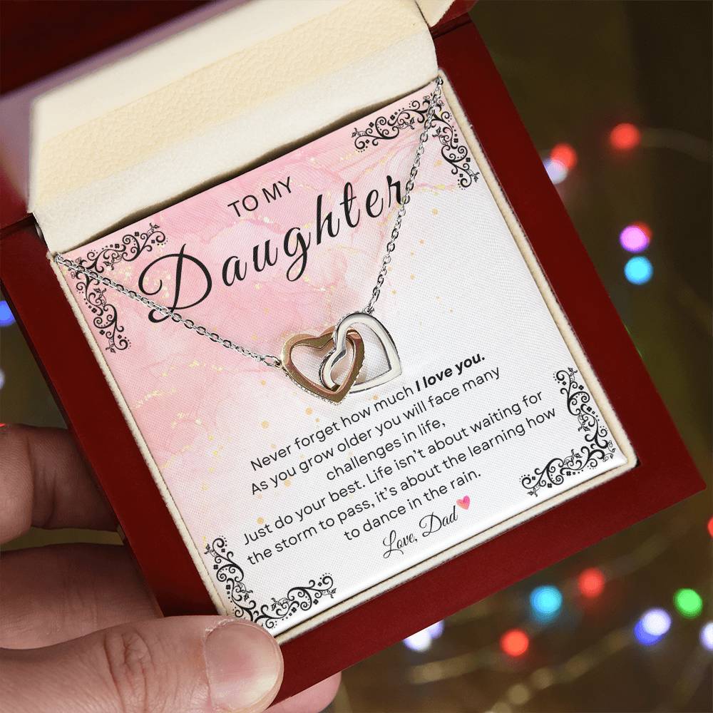 My Daughter, Gift From Dad, Inspirational Strength Gift, Daughter Necklace, Interlocking Hearts Necklace(Yellow & White Gold Variants)