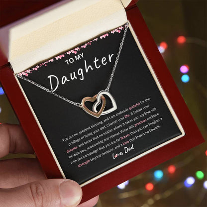 My Daughter, Gift From Dad, Inspirational Strength Gift, Daughter Necklace, Interlocking Hearts Necklace (Yellow & White Gold Variants)