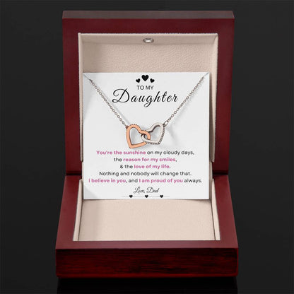 My Daughter, Gift From Dad, Inspirational Strength Gift, Daughter Necklace, Interlocking Hearts Necklace (Yellow & White Gold Variants)